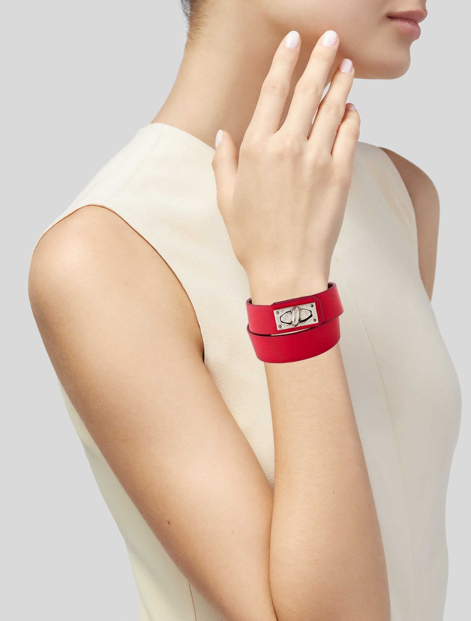 Givenchy Leather Shark Lock Wrap Bracelet