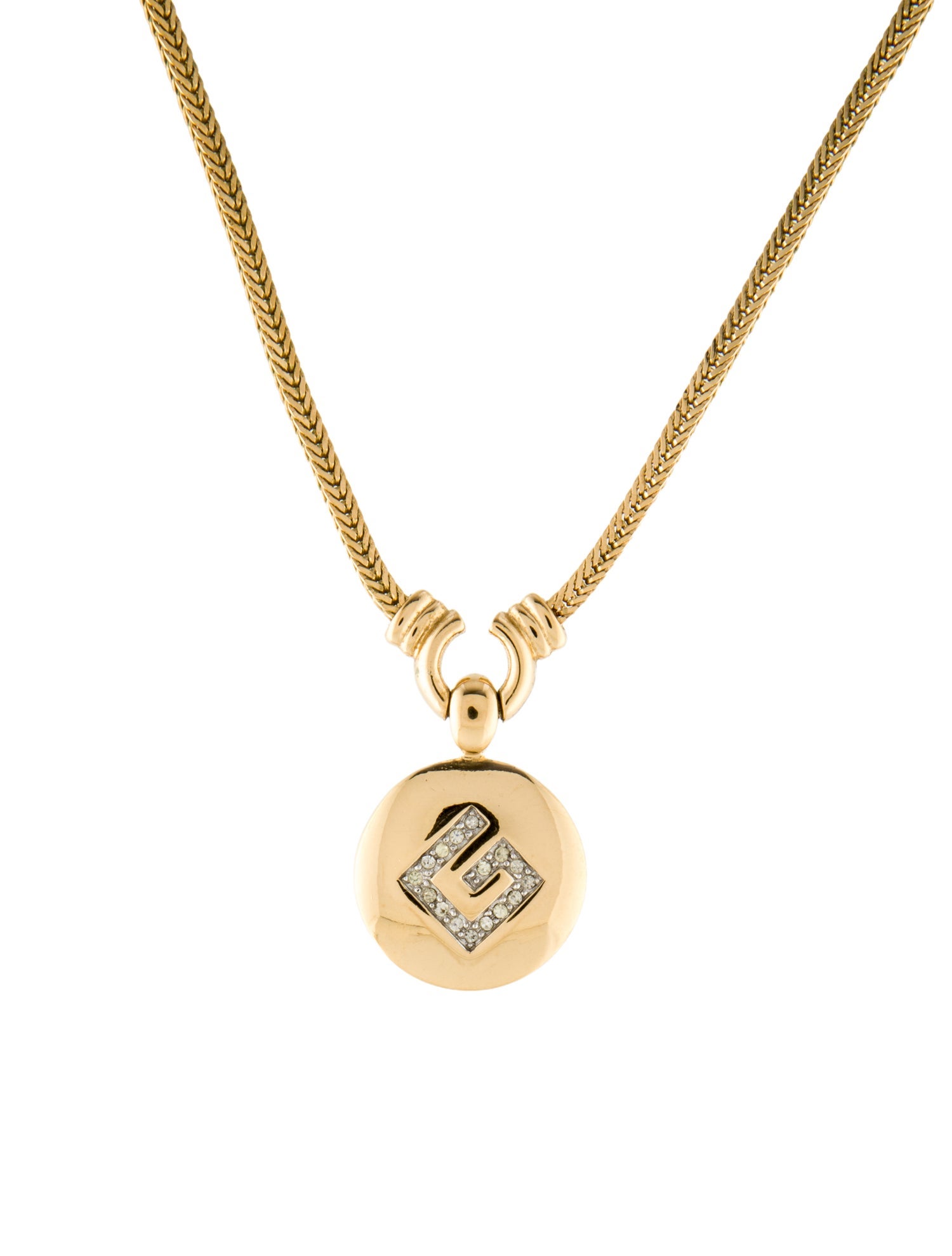 Givenchy Vintage Crystal G Pendant Necklace