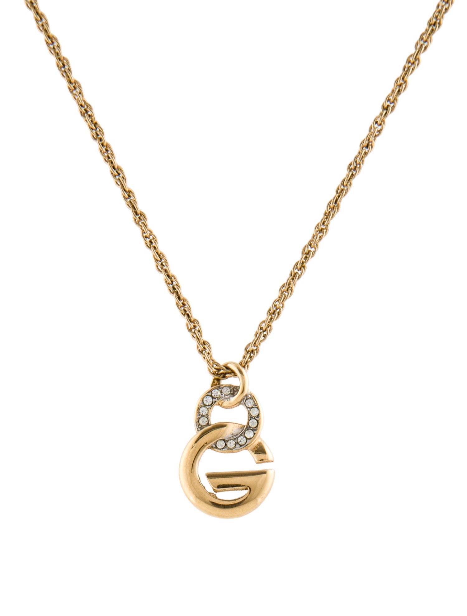 Givenchy Vintage Crystal "G" Pendant Necklace