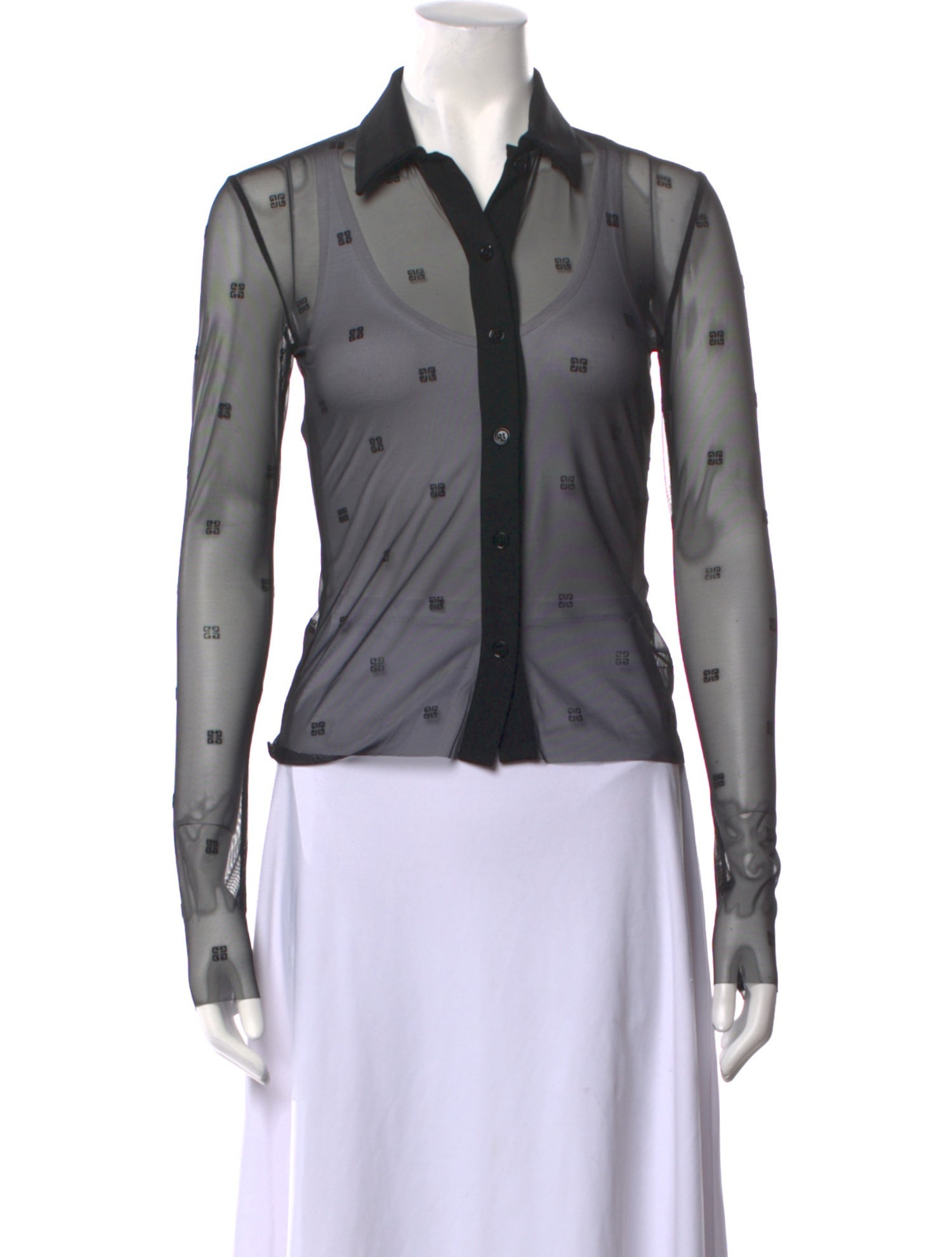 Givenchy Lace Pattern Long Sleeve Button-Up Top