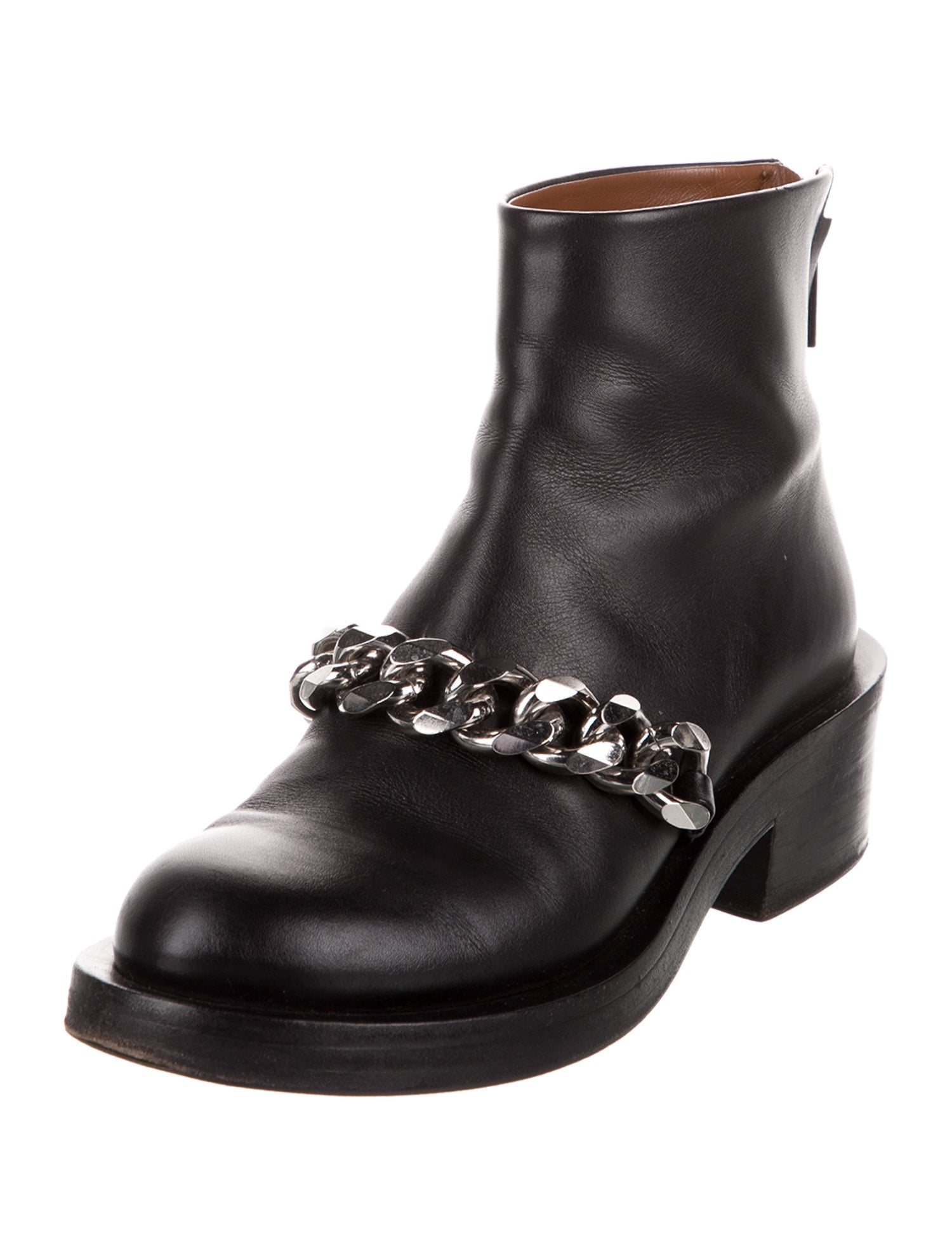 Givenchy Leather Chain-Link Accents Moto Boots