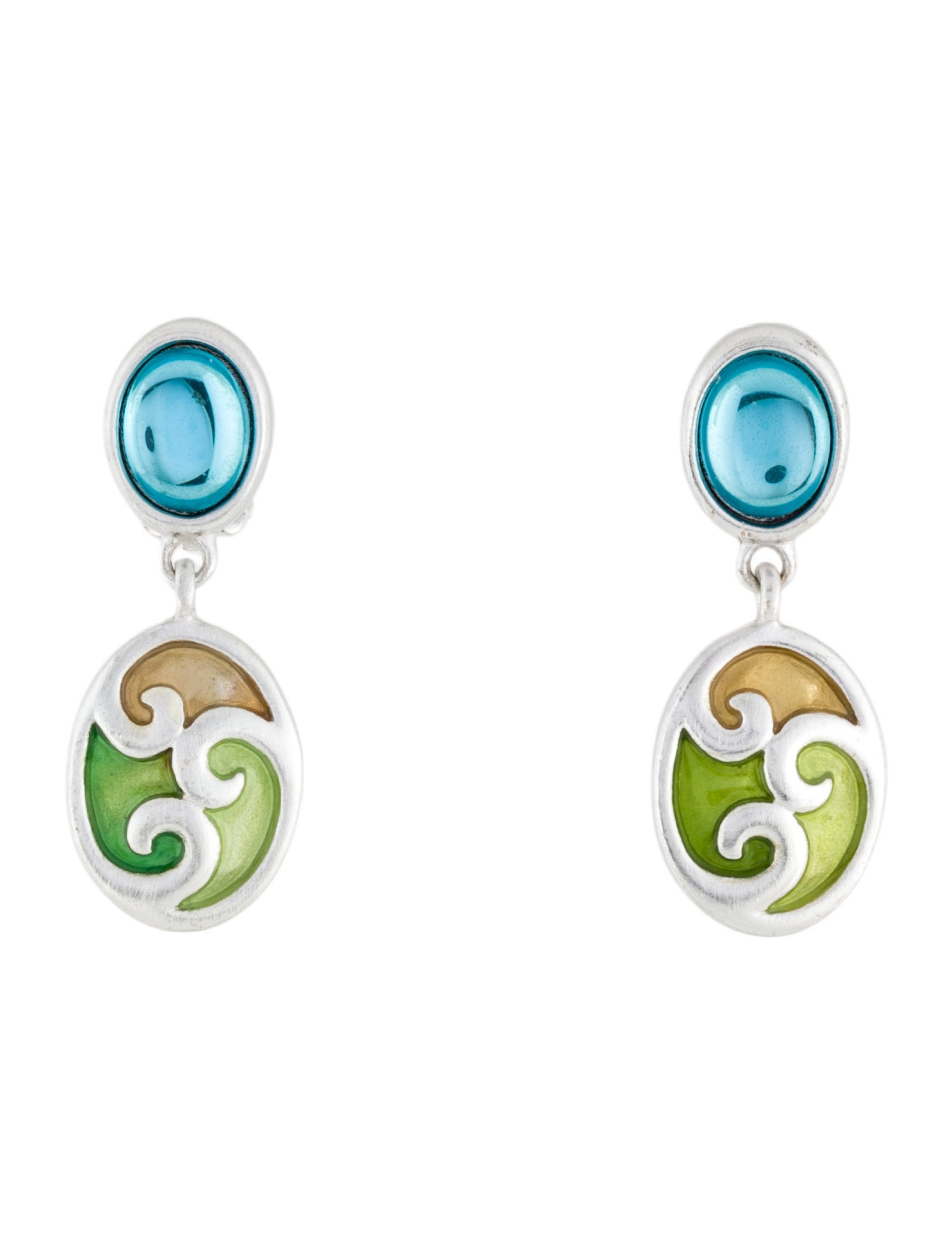 Givenchy Vintage Resin & Enamel Cabochon Clip-On Drop Earrings