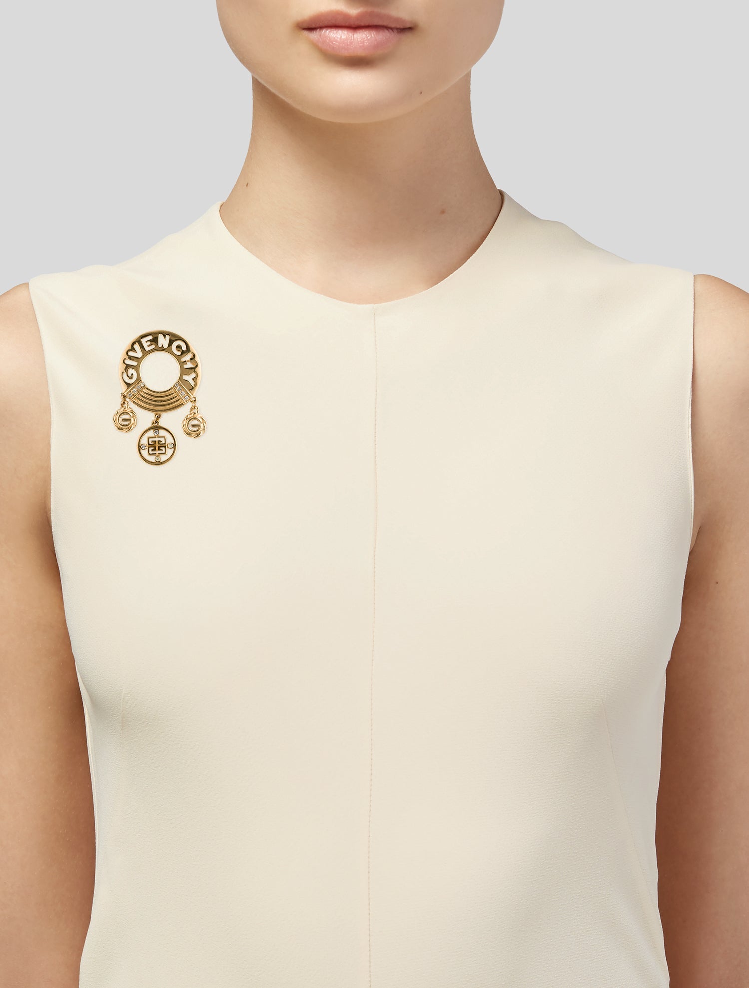 Givenchy Vintage Crystal Round Logo Drop Brooch