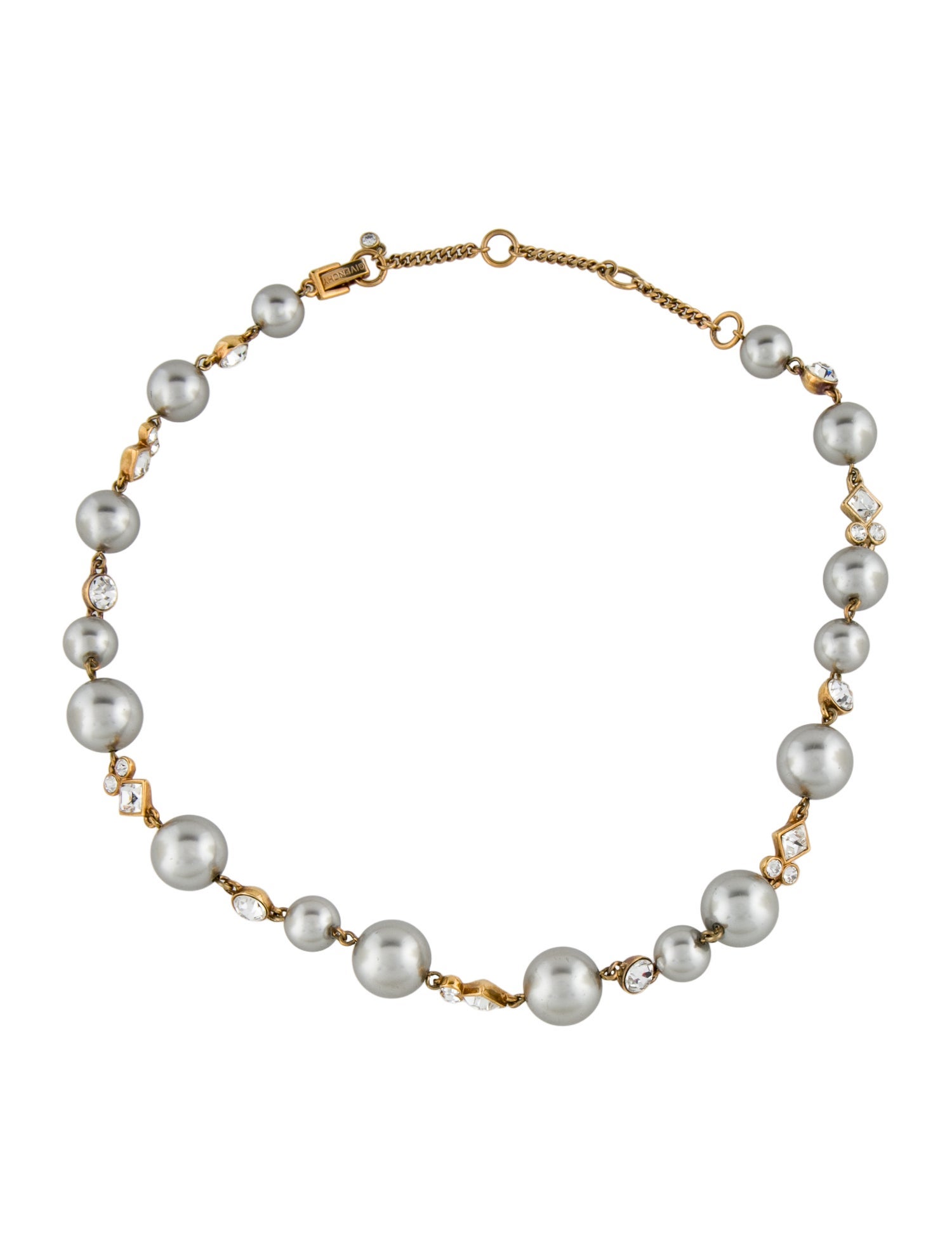 Givenchy Vintage Faux Pearl & Crystal Station Necklace