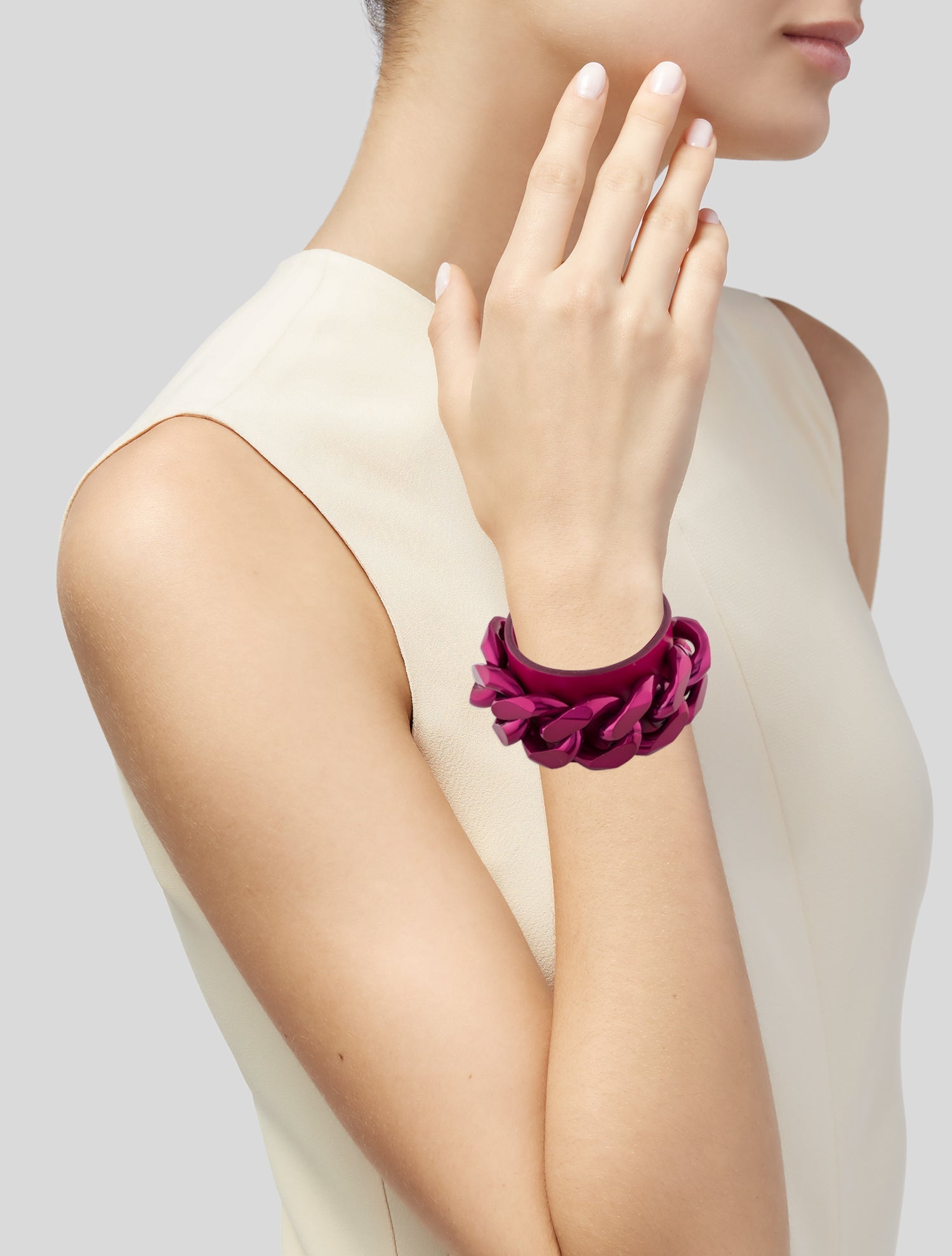 Givenchy Chain & Leather Wide Cuff Bracelet