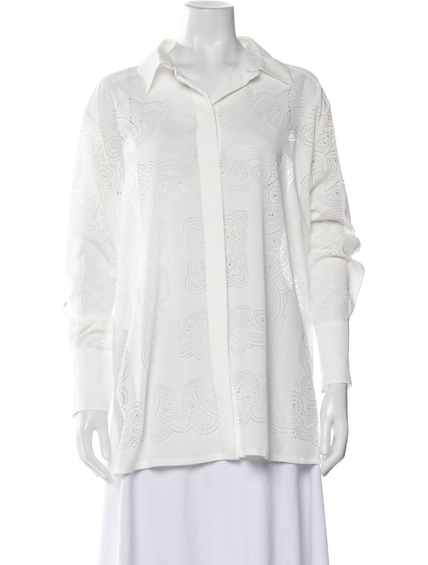 Givenchy Lace Pattern Three-Quarter Sleeve Button-Up Top w/ Tags