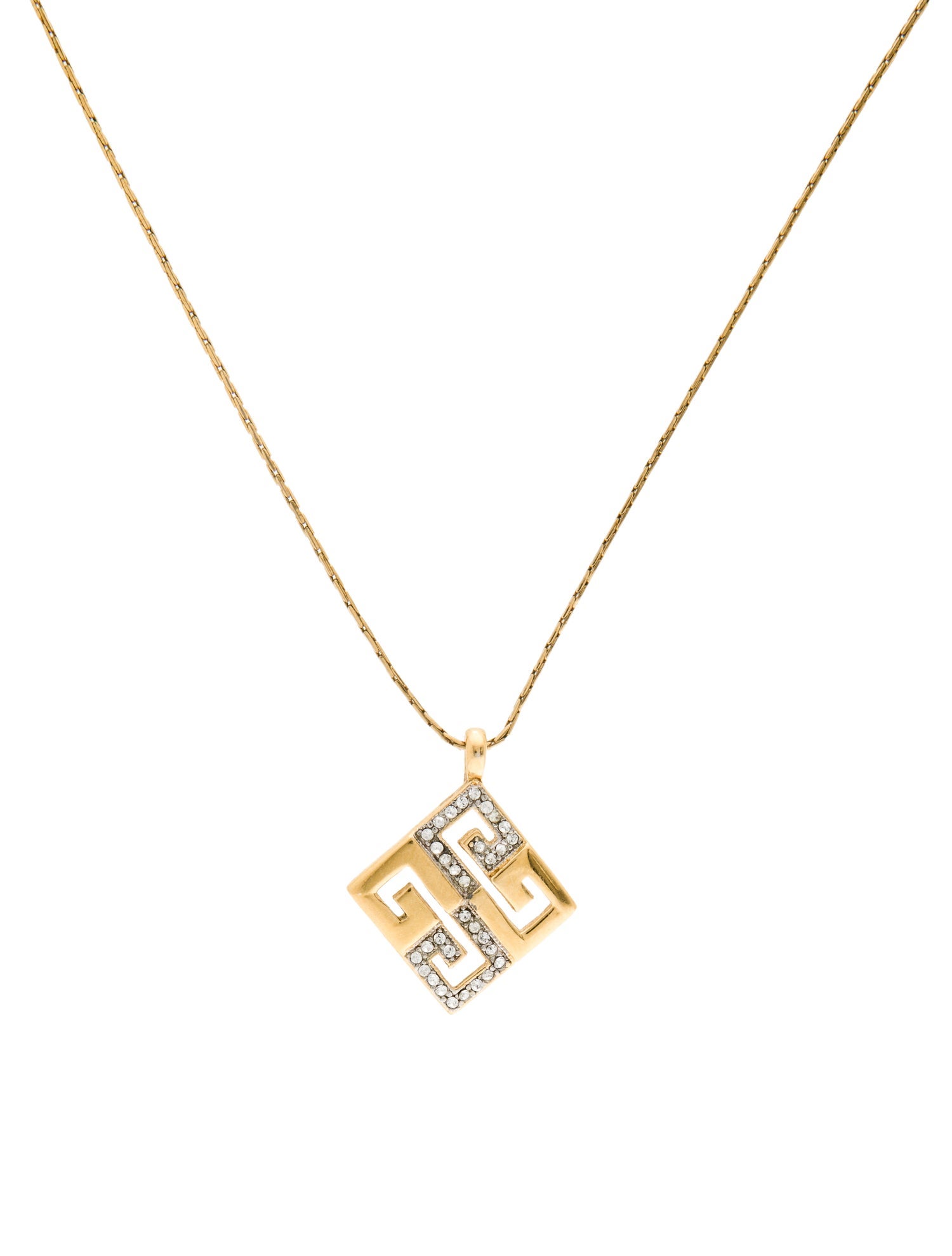 Givenchy Vintage Crystal Logo Pendant Necklace