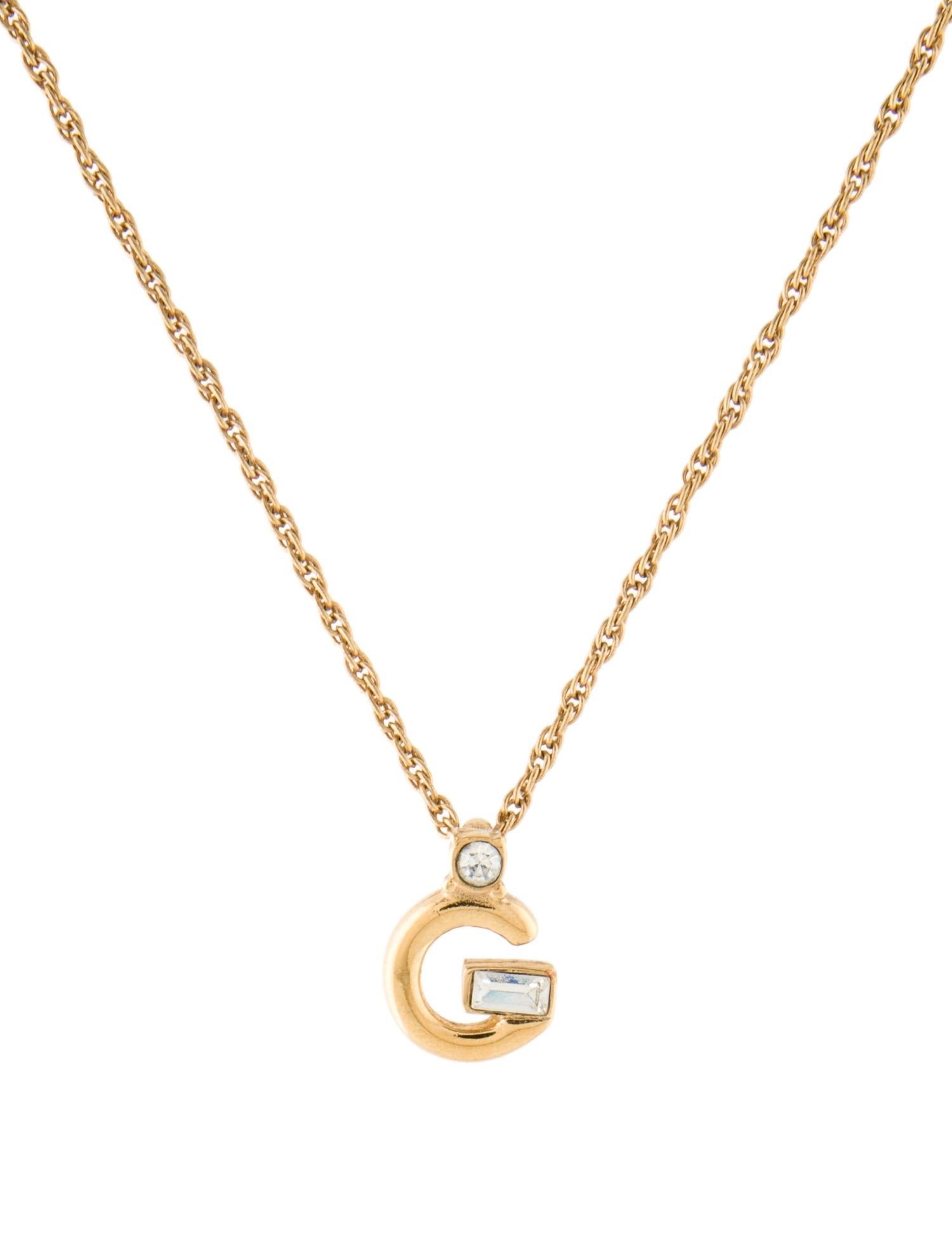 Givenchy Vintage Crystal G Pendant Necklace