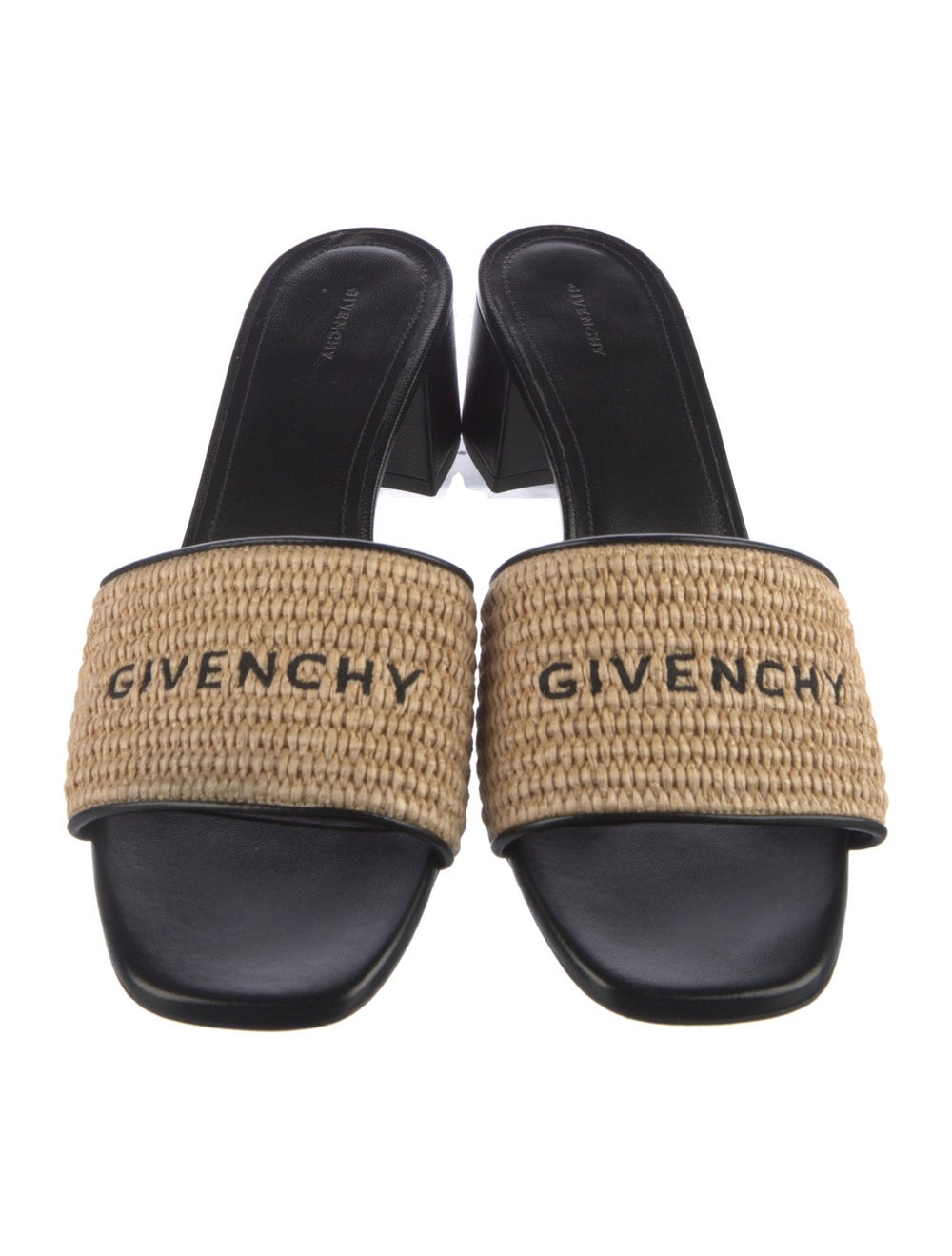 Givenchy Raffia Slides Black Graphic Print Leathe… - image 3
