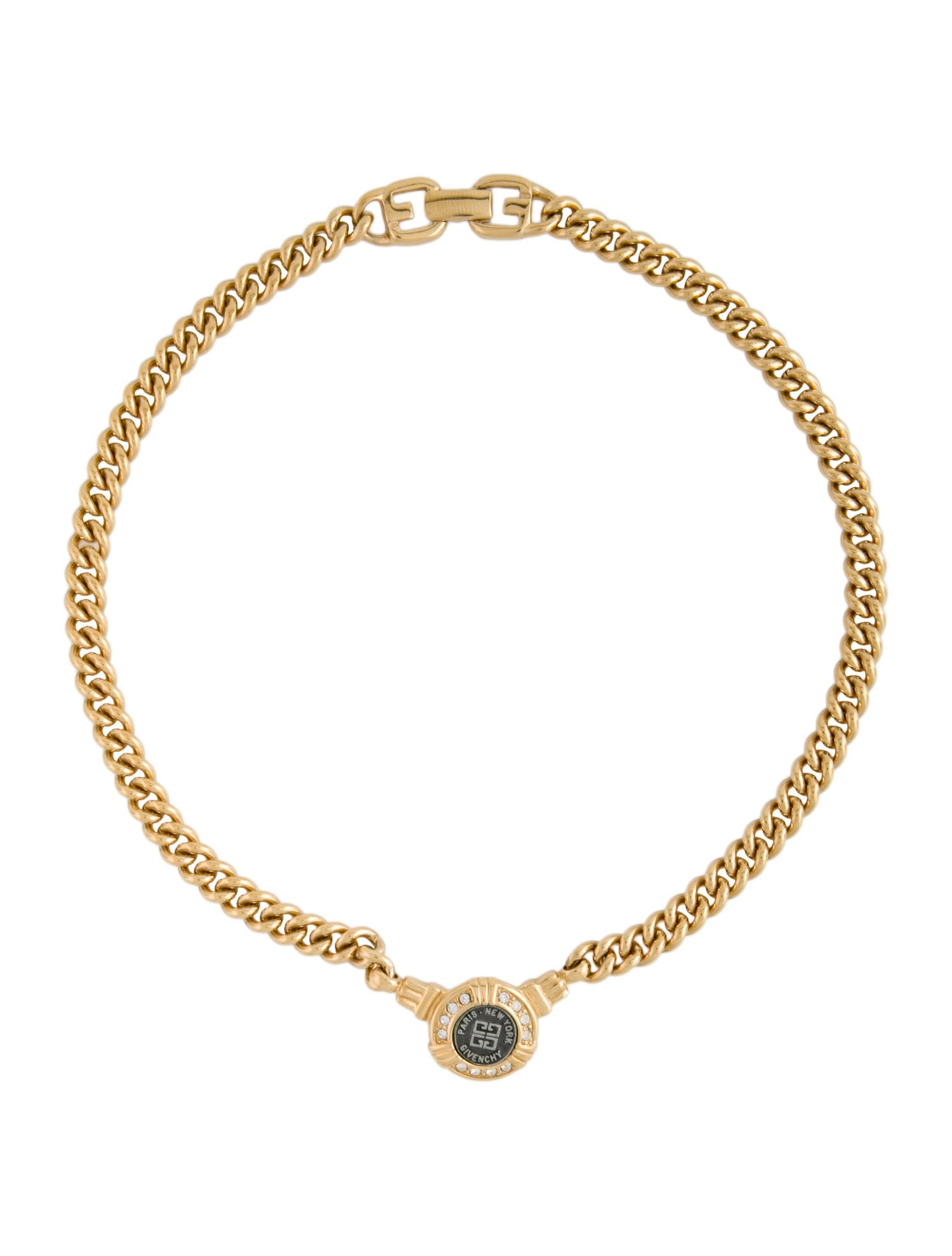 Givenchy Crystal Logo Medallion Collar Necklace