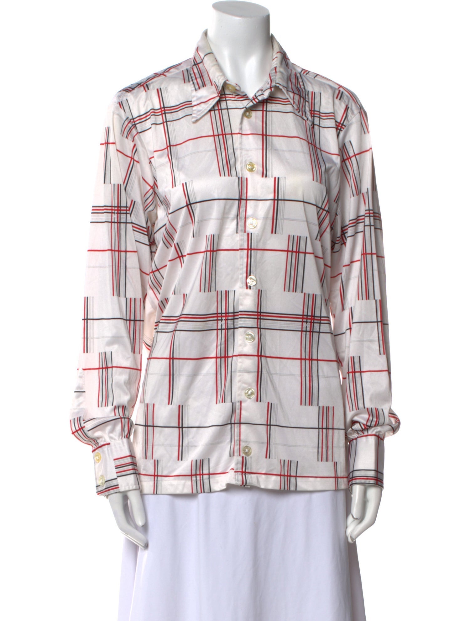 Givenchy Nylon Plaid Print Button-Up Top