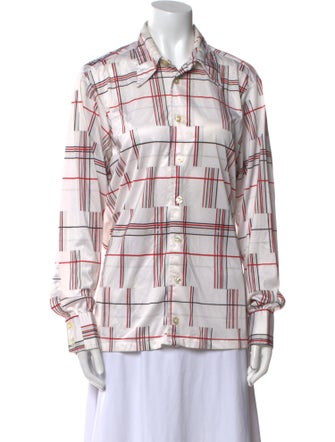 Givenchy Nylon Plaid Print Button-Up Top