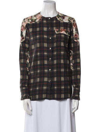 Givenchy Plaid Print Crew Neck Button-Up Top