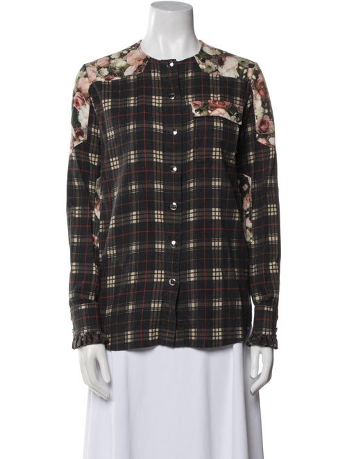 Givenchy Plaid Print Crew Neck Button-Up Top