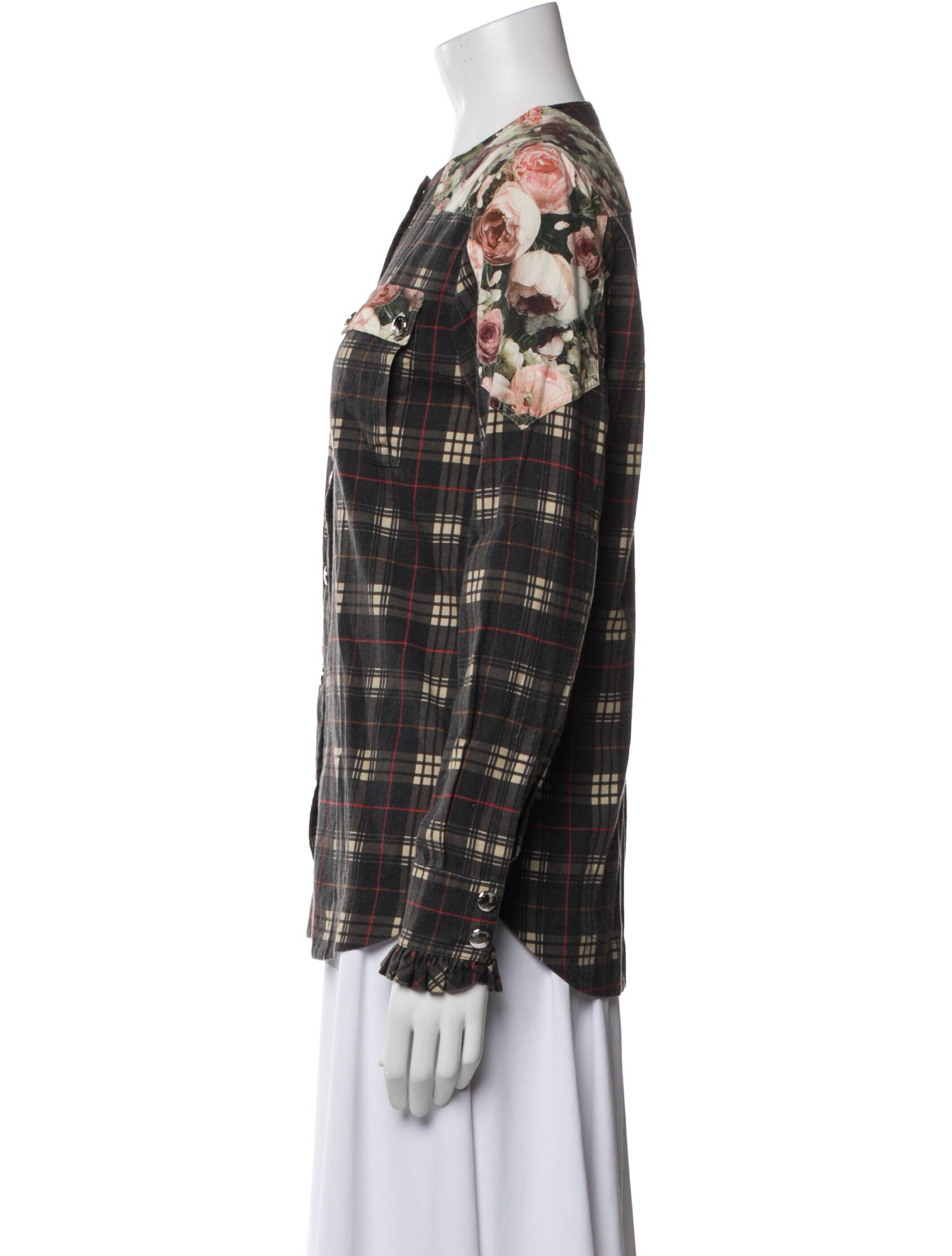 Givenchy Plaid Print Crew Neck Button-Up Top