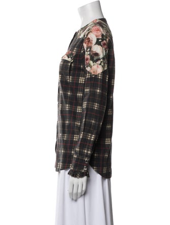 Givenchy Plaid Print Crew Neck Button-Up Top