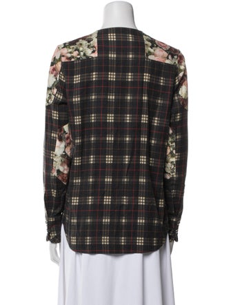 Givenchy Plaid Print Crew Neck Button-Up Top