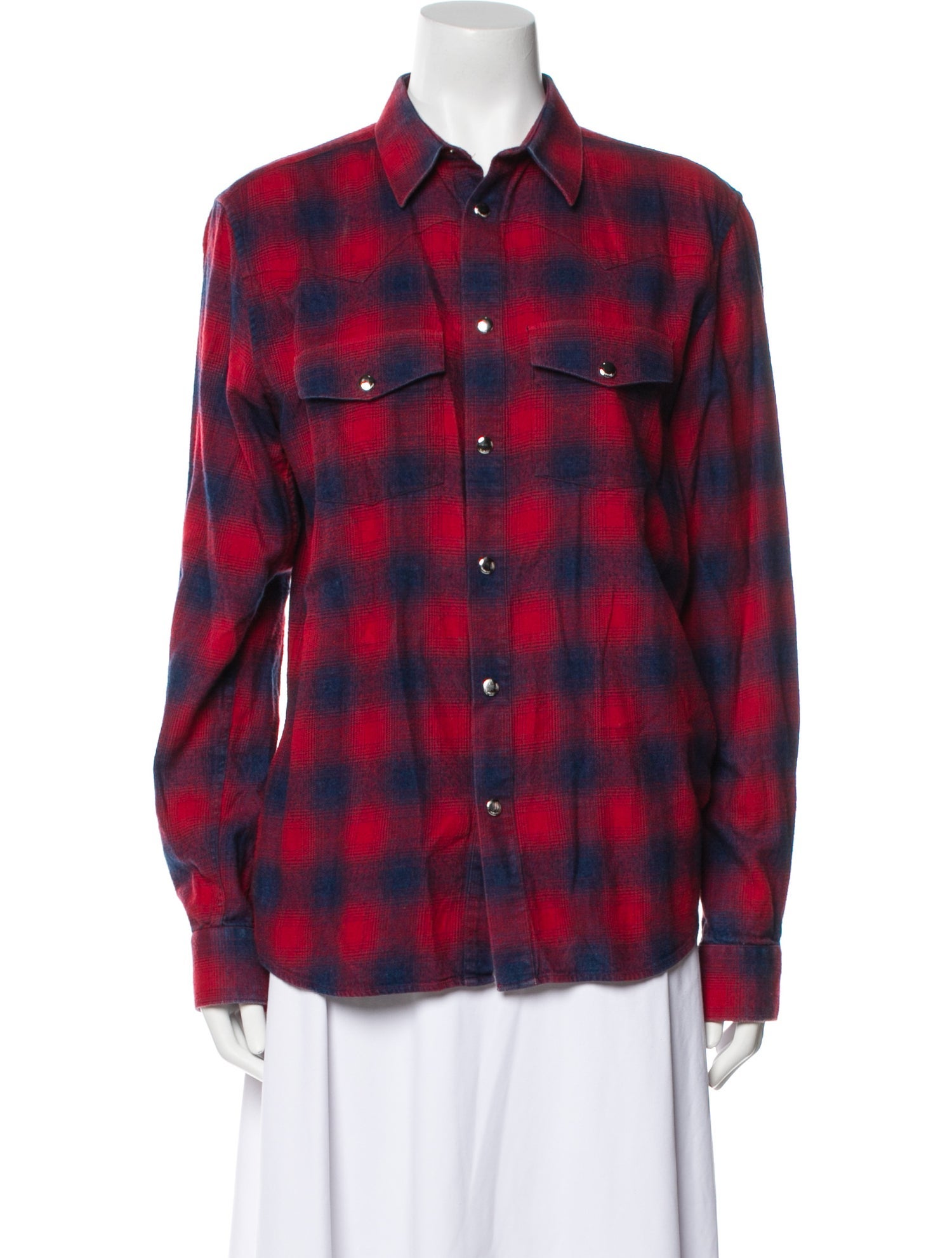 Givenchy Plaid Print Long Sleeve Button-Up Top