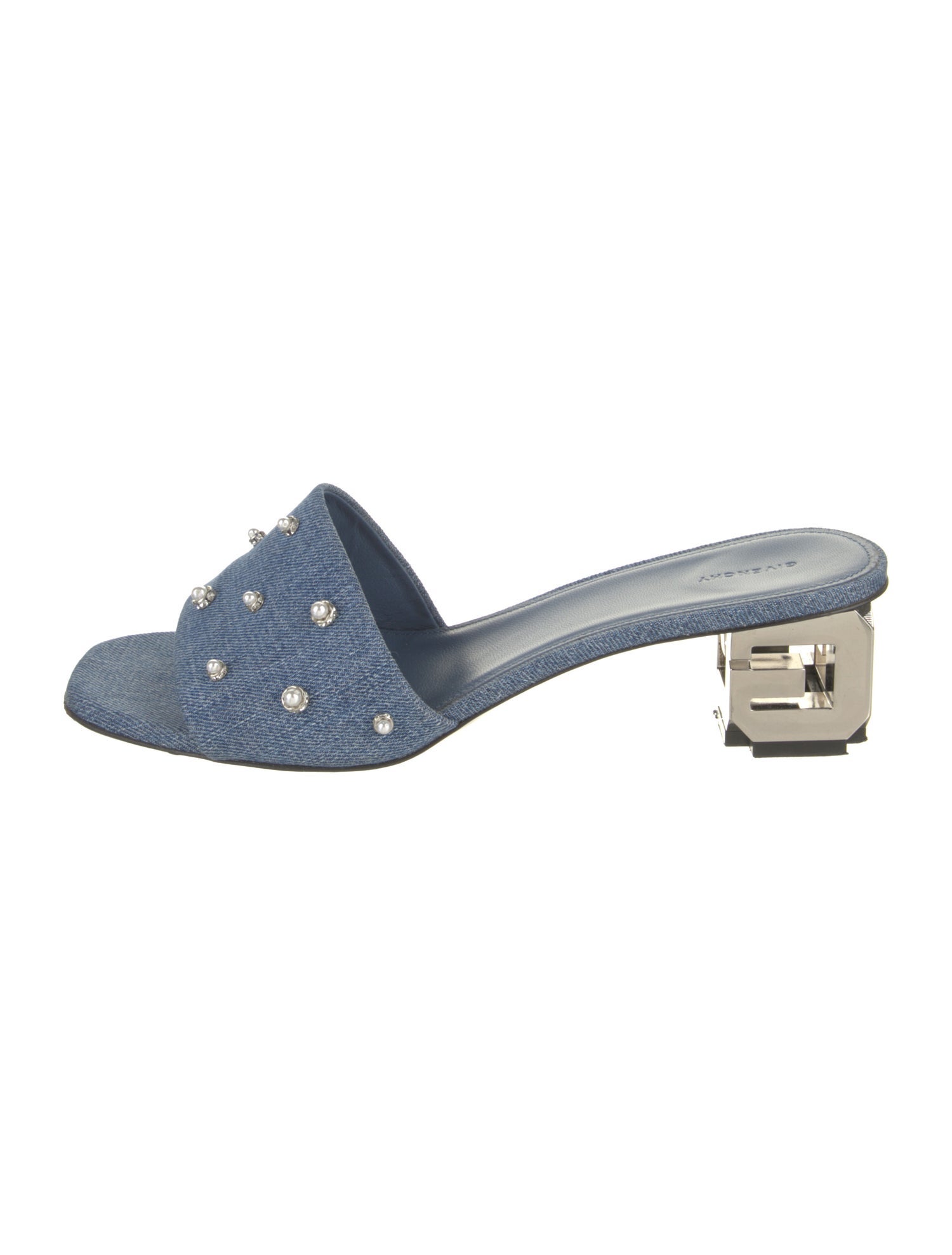 Givenchy Denim Crystal Embellishments Slides