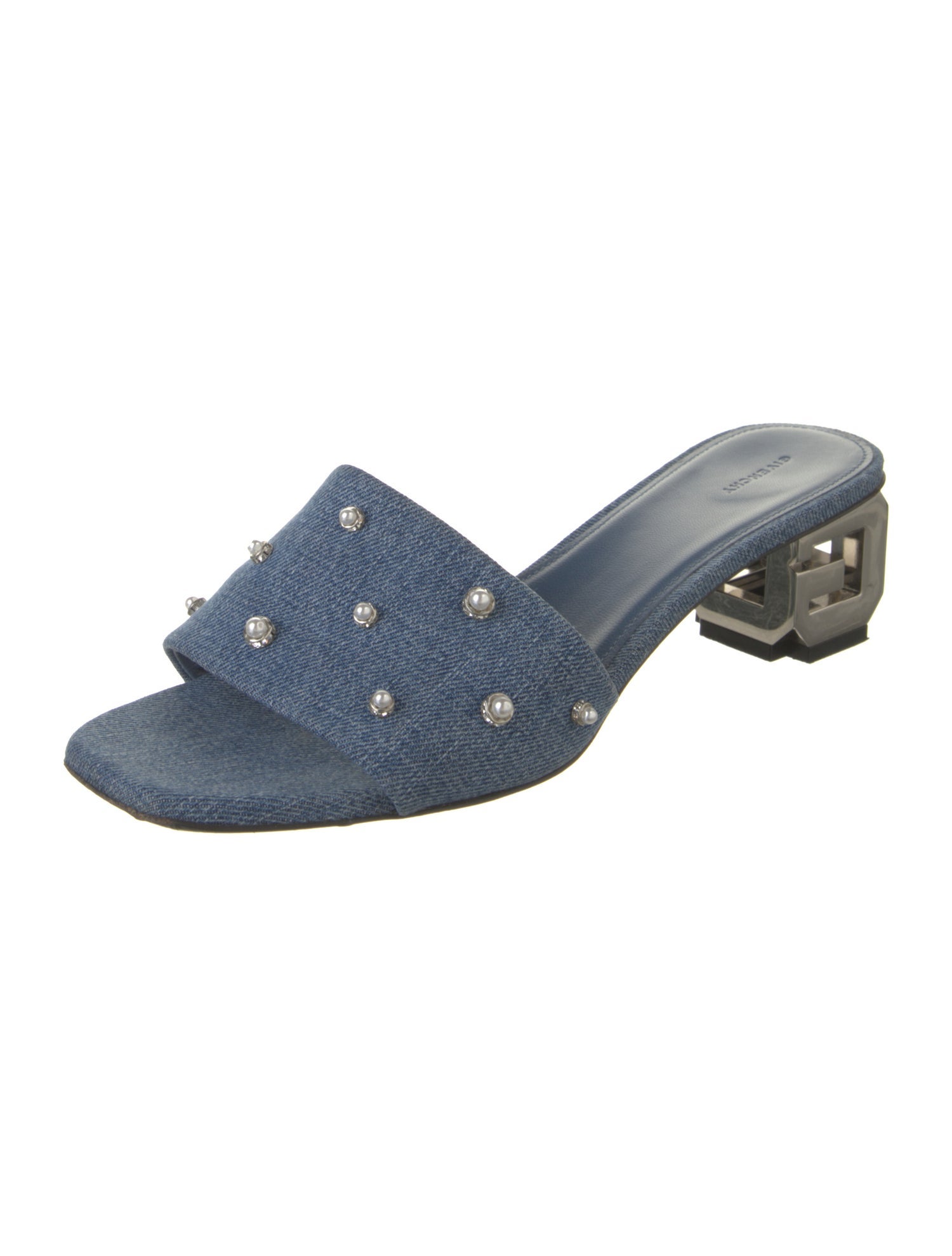 Givenchy Denim Crystal Embellishments Slides