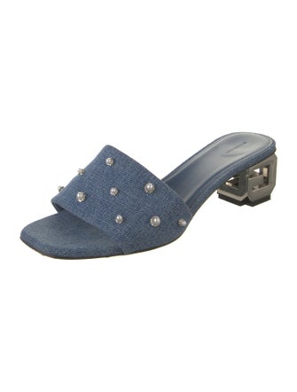 Givenchy Denim Crystal Embellishments Slides