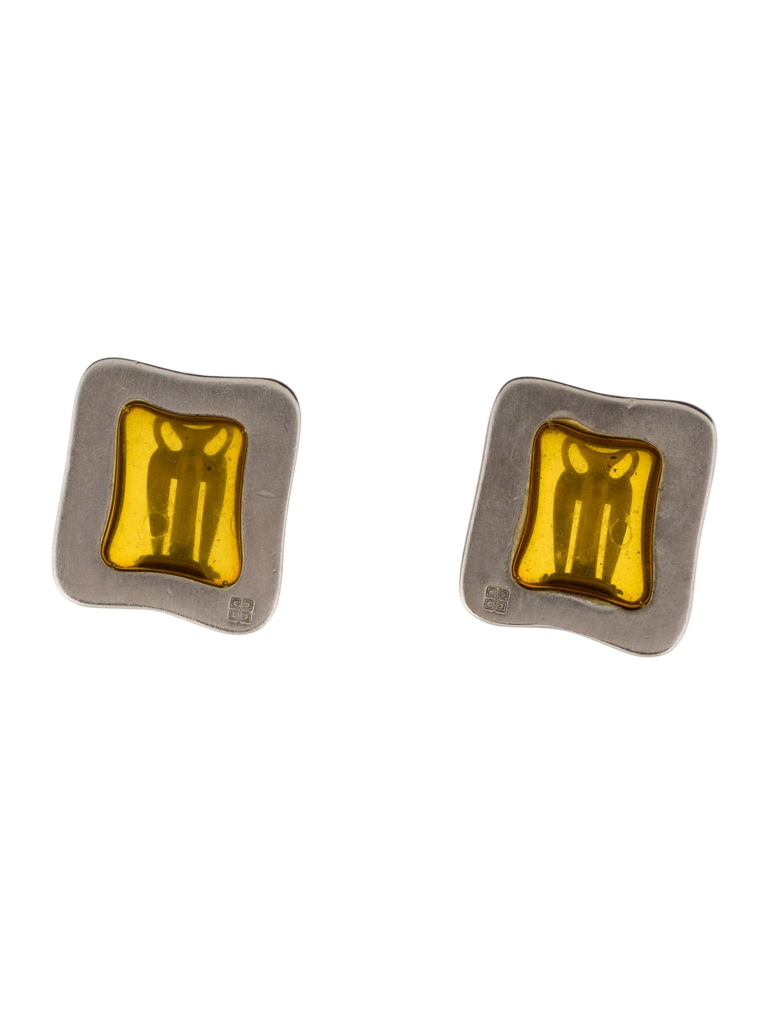 Givenchy Vintage Brushed Bakelite Logo Clip-On Earrings