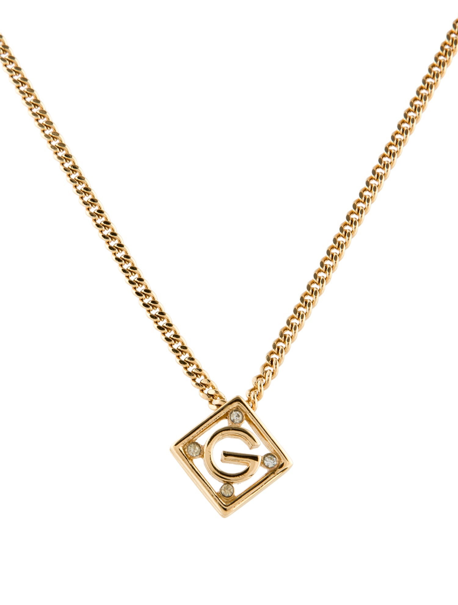 Givenchy Vintage Crystal G Pendant Necklace
