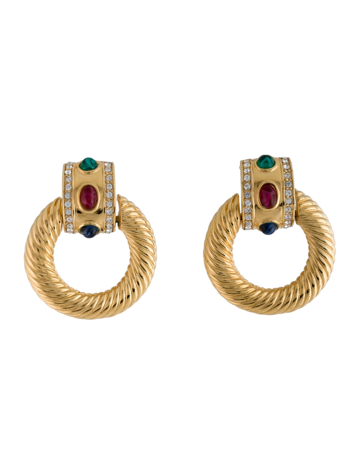 Givenchy Vintage Multicolor Crystal Door Knocker Drop Clip On Earrings