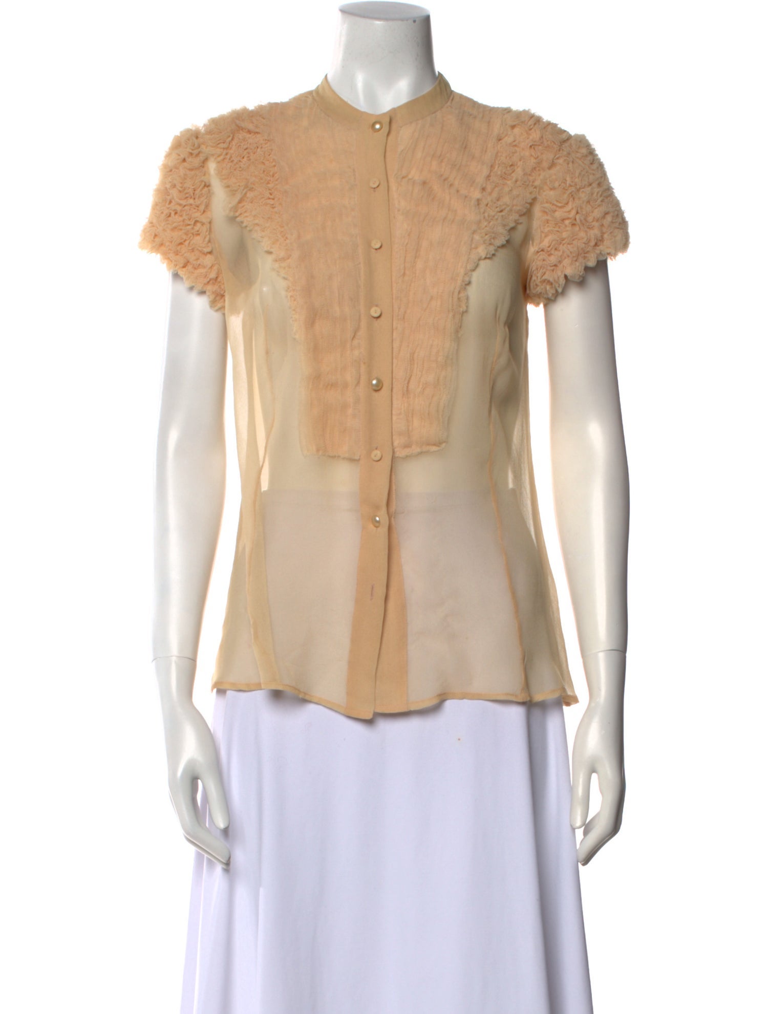 Givenchy Mock Neck Short Sleeve Button-Up Top