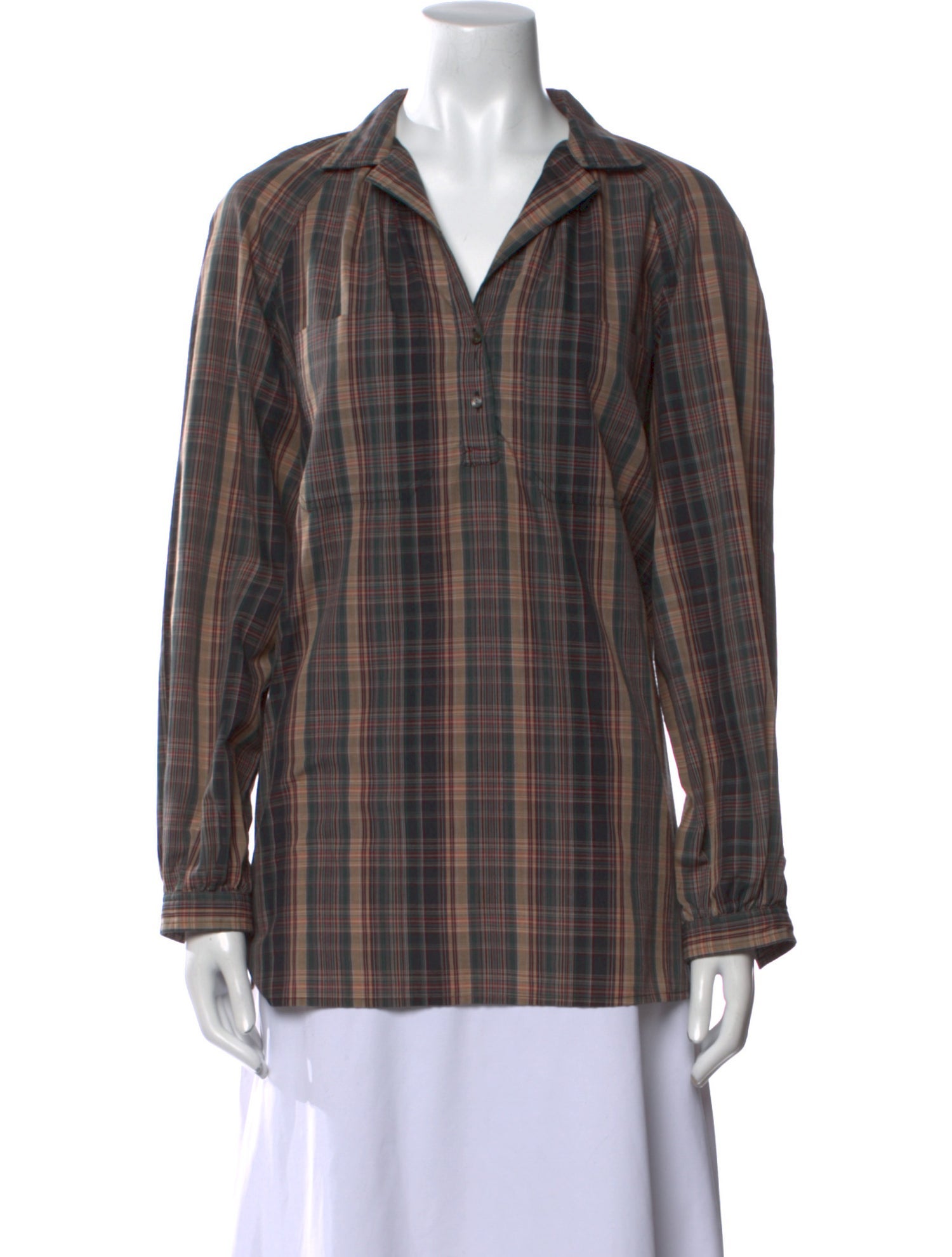 Givenchy Plaid Print Long Sleeve Button-Up Top