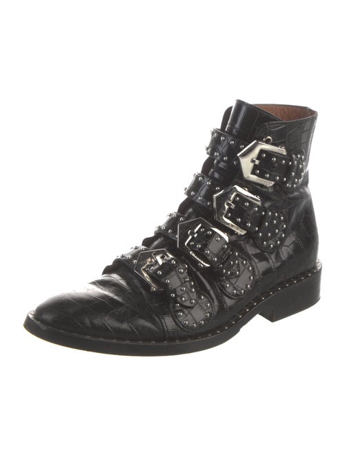 Givenchy Embossed Leather Studded Accents Combat Boots