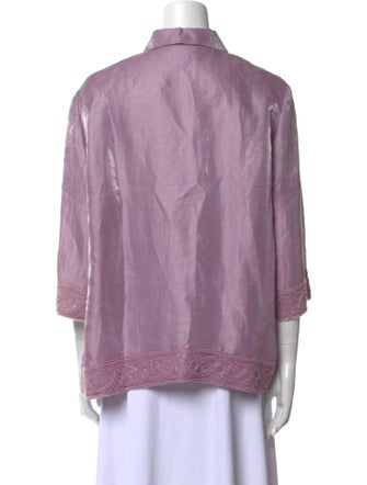 Givenchy Linen Three-Quarter Sleeve Button-Up Top