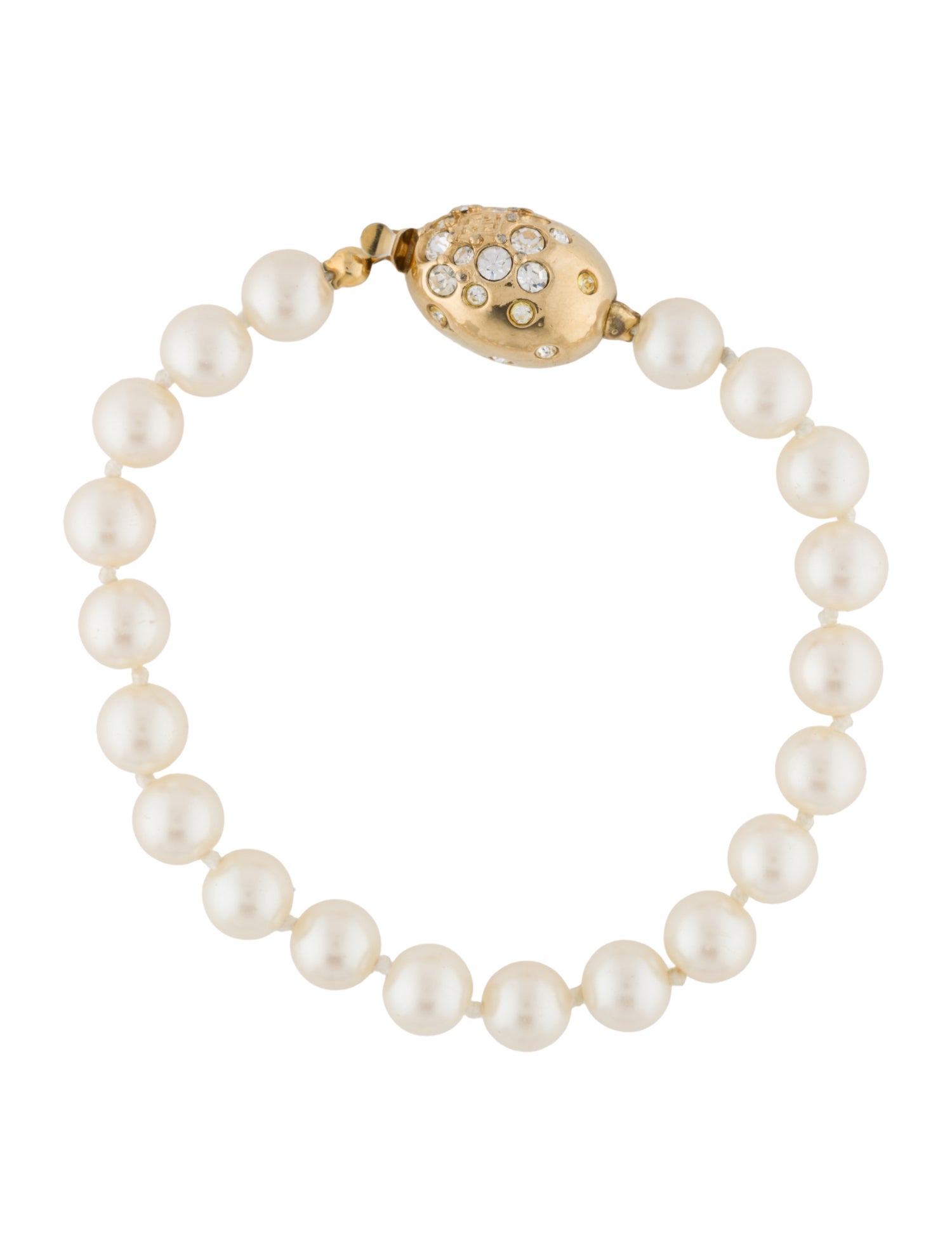 Givenchy Vintage Faux Pearl & Crystal Bead Strand Bracelet