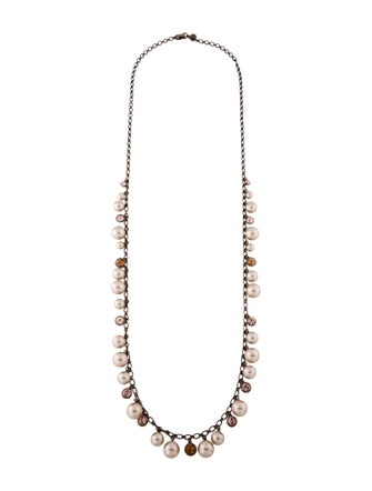 Givenchy Crystal & Faux Pearl Long Necklace