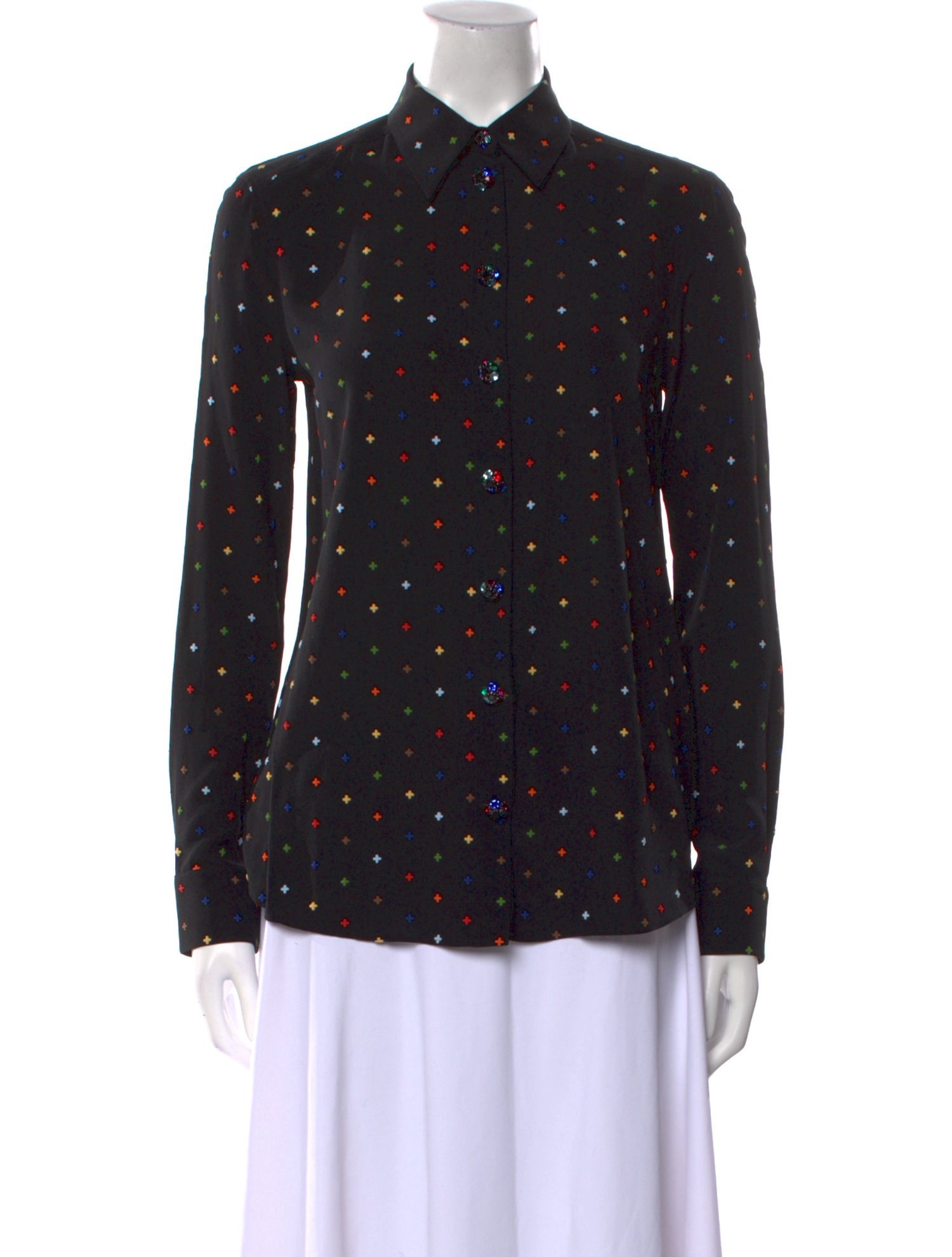 Givenchy Silk Polka Dot Print Button-Up Top