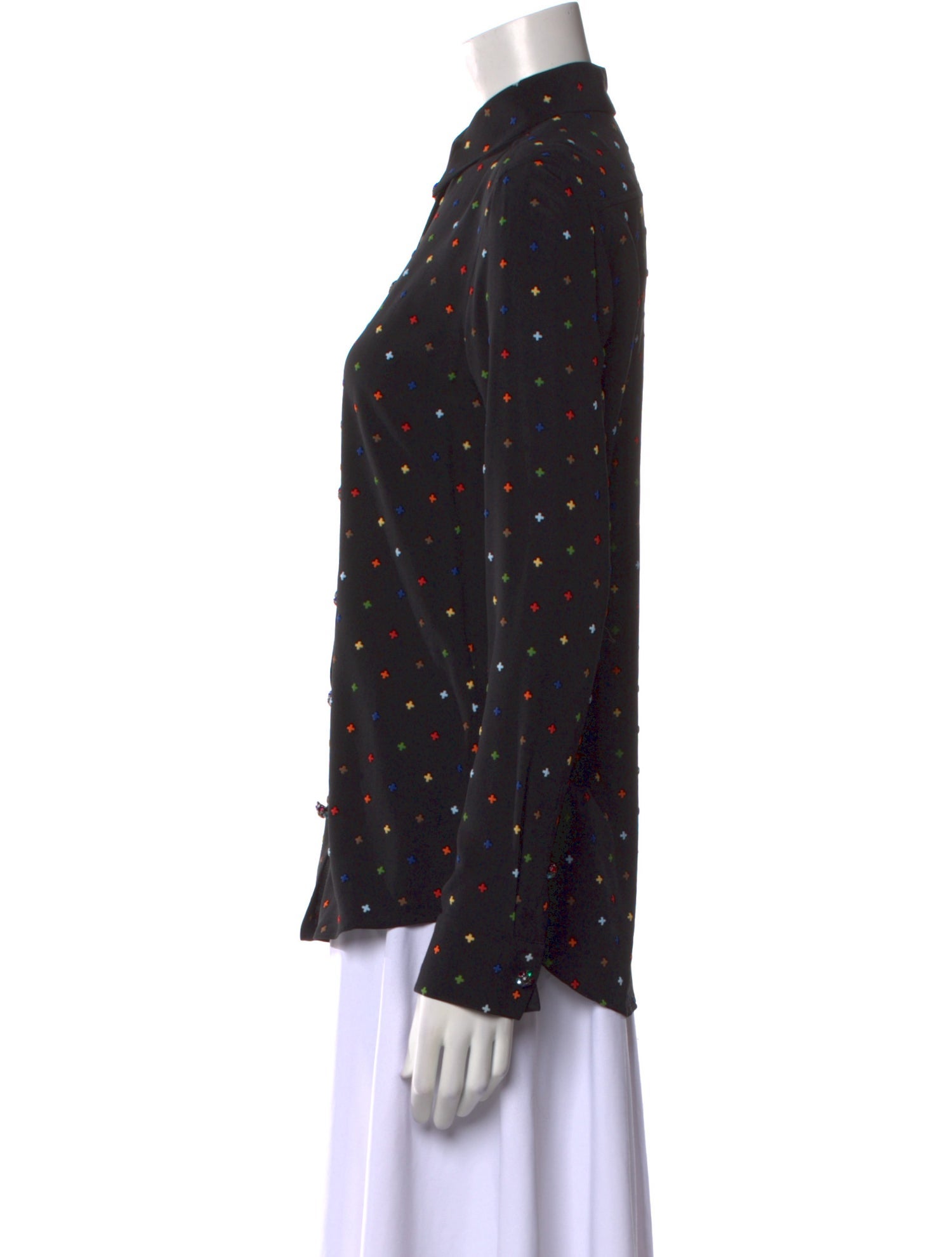 Givenchy Silk Polka Dot Print Button-Up Top