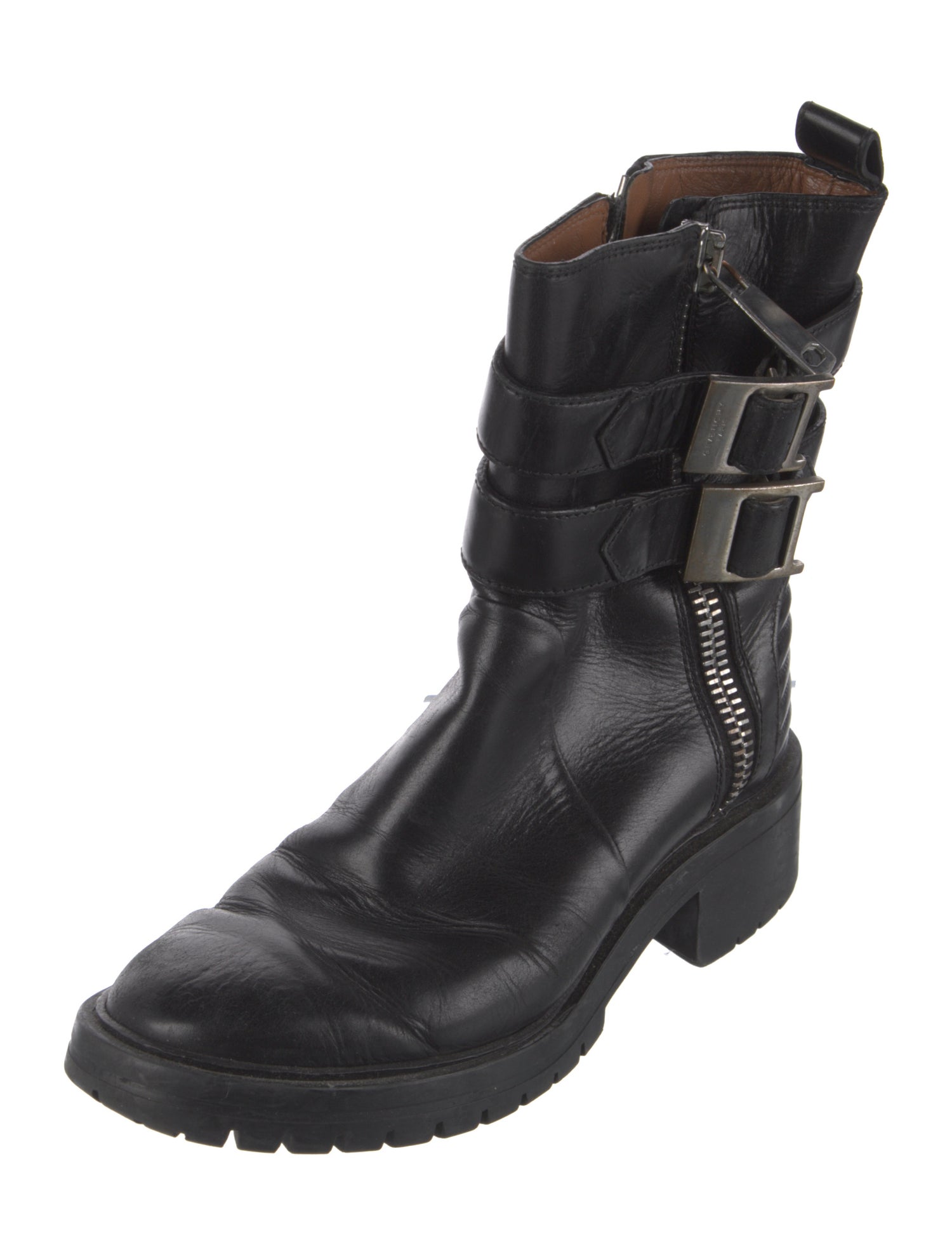 Givenchy Leather Whipstitch Trim Moto Boots