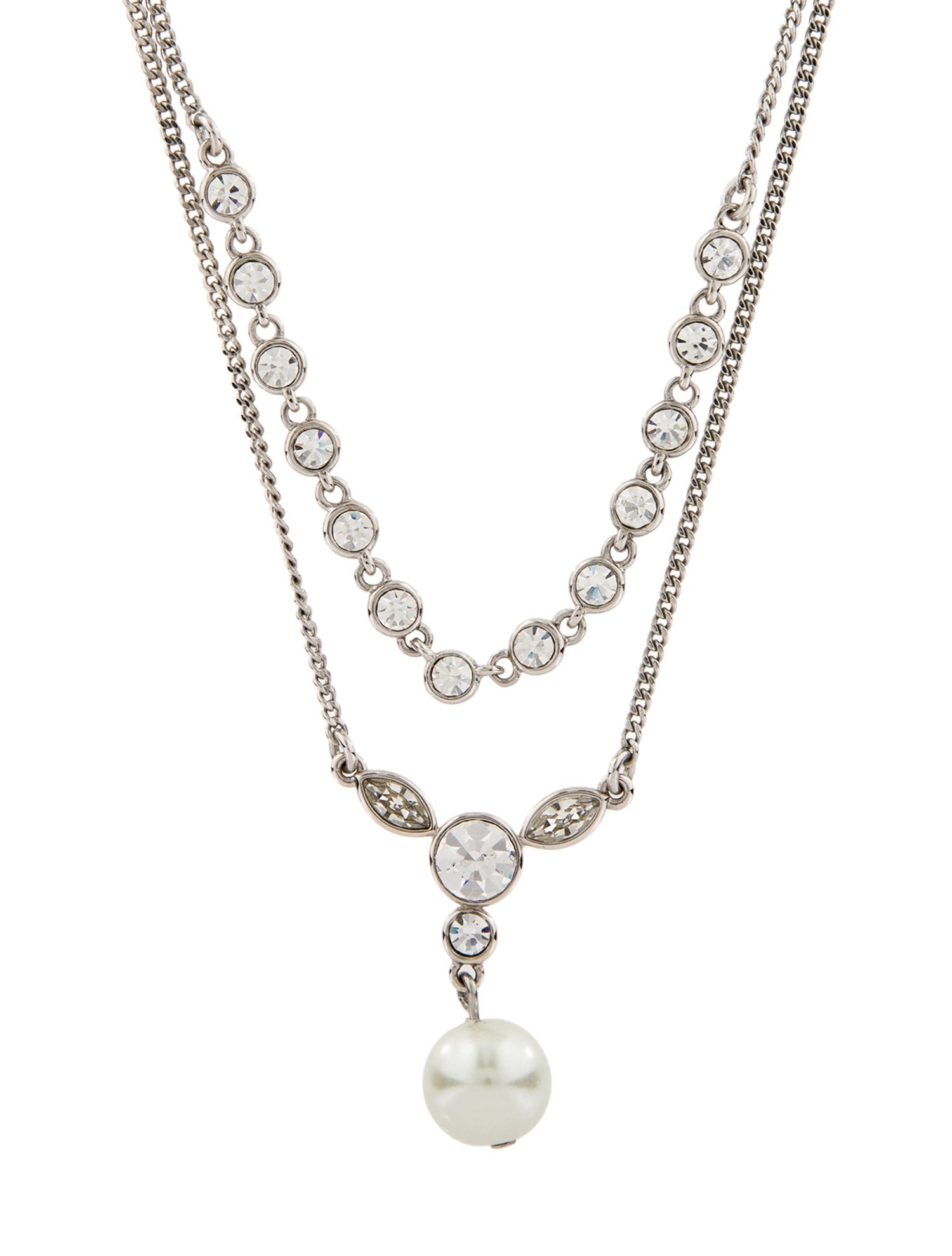 Givenchy Faux Pearl & Crystal Double Strand Collar Necklace