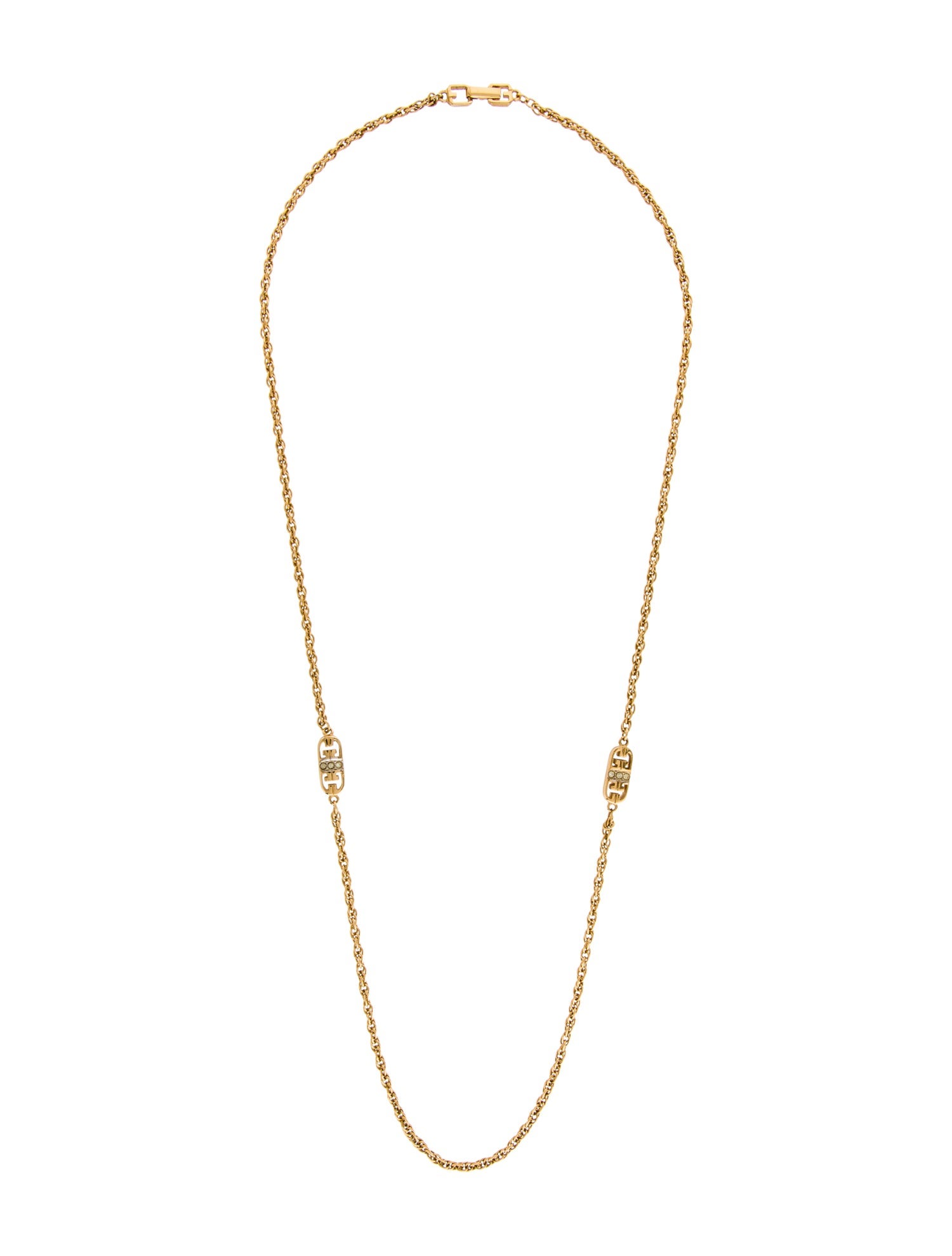 Givenchy Vintage Crystal Station Double Link Chain Necklace