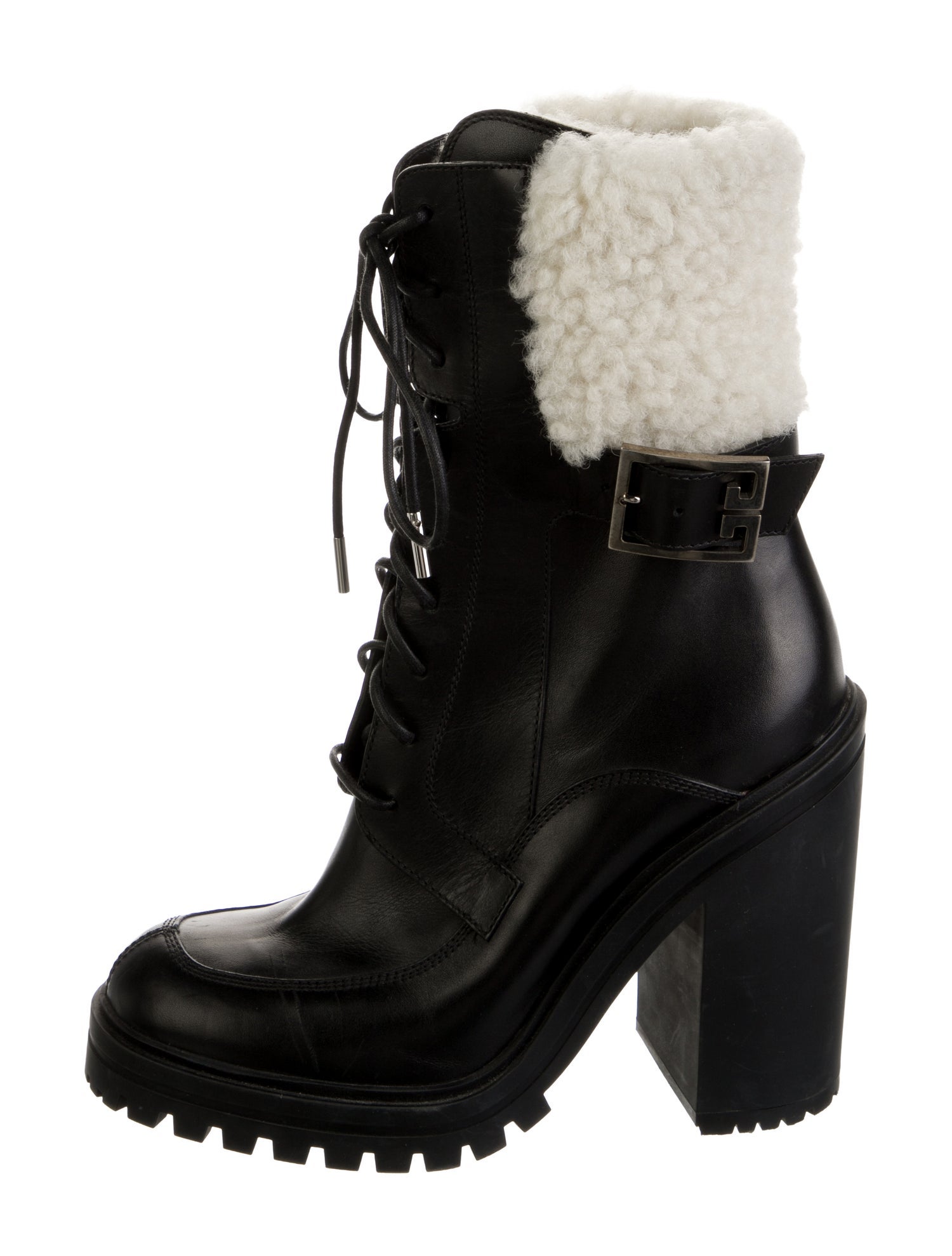 Givenchy Leather Fur Trim Combat Boots