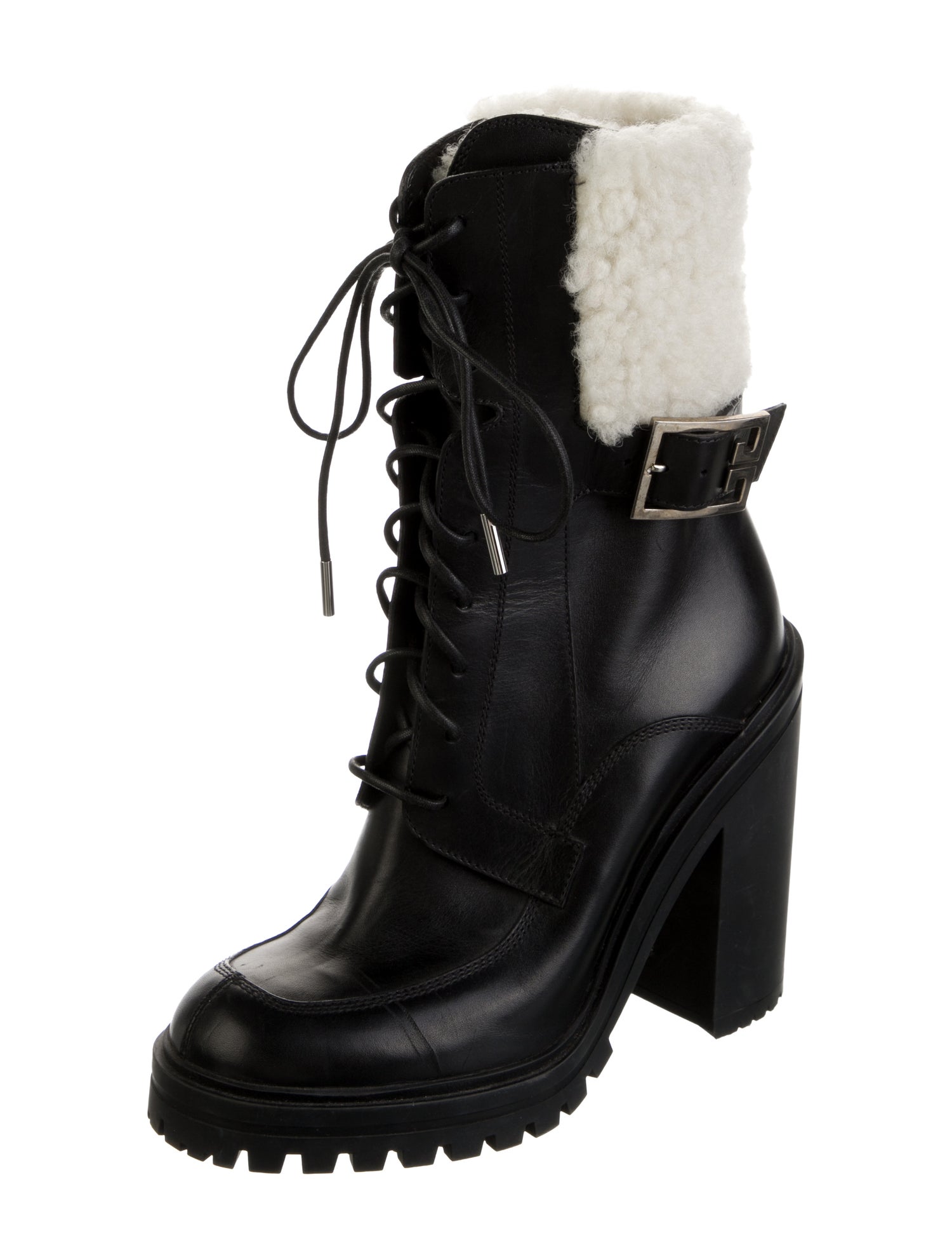 Givenchy Leather Fur Trim Combat Boots