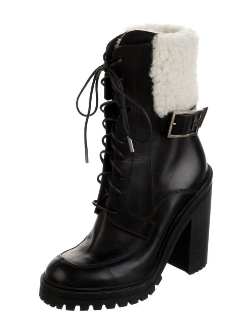 Givenchy Leather Fur Trim Combat Boots