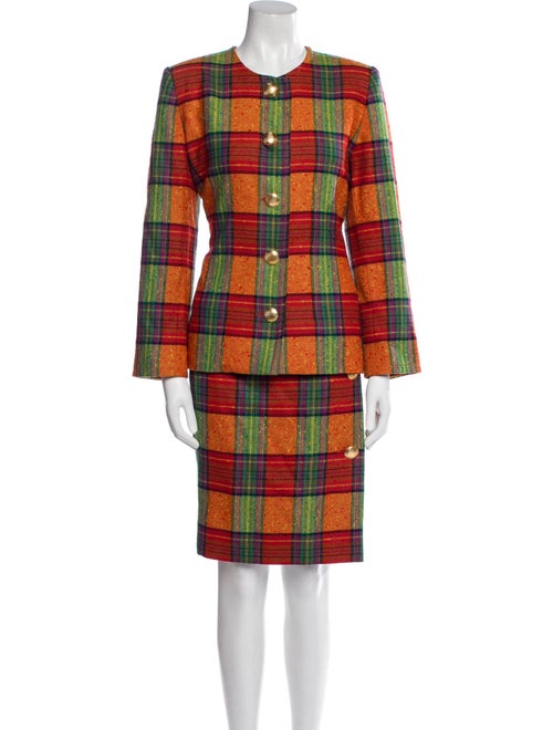 Givenchy Wool Plaid Print Skirt Suit
