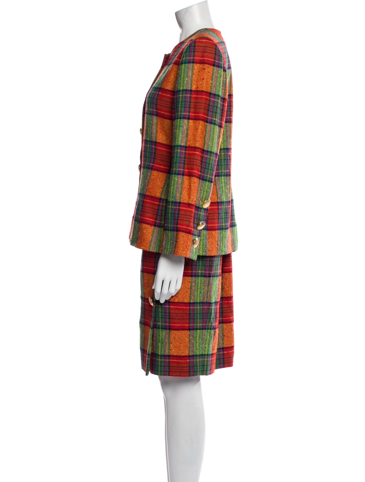 Givenchy Wool Plaid Print Skirt Suit