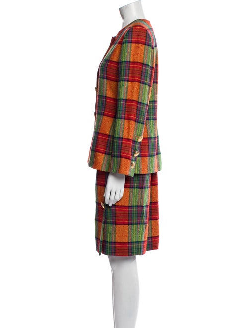 Givenchy Wool Plaid Print Skirt Suit