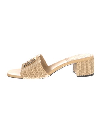Givenchy Straw Leather Trim Embellishment Slides