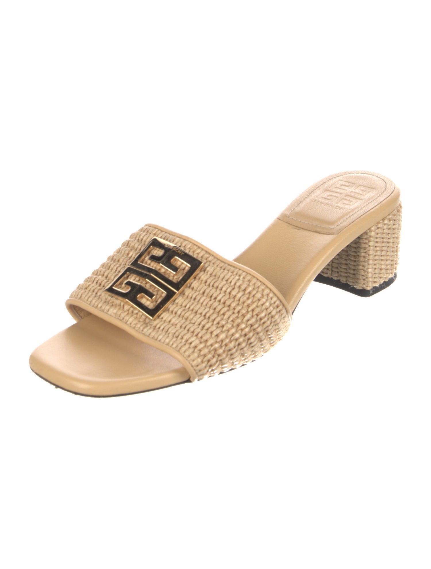 Givenchy Straw Leather Trim Embellishment Slides