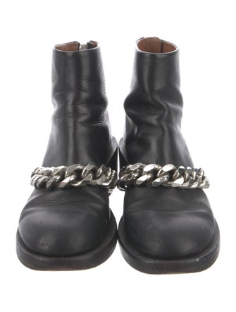 Givenchy Leather Chain-Link Accents Moto Boots