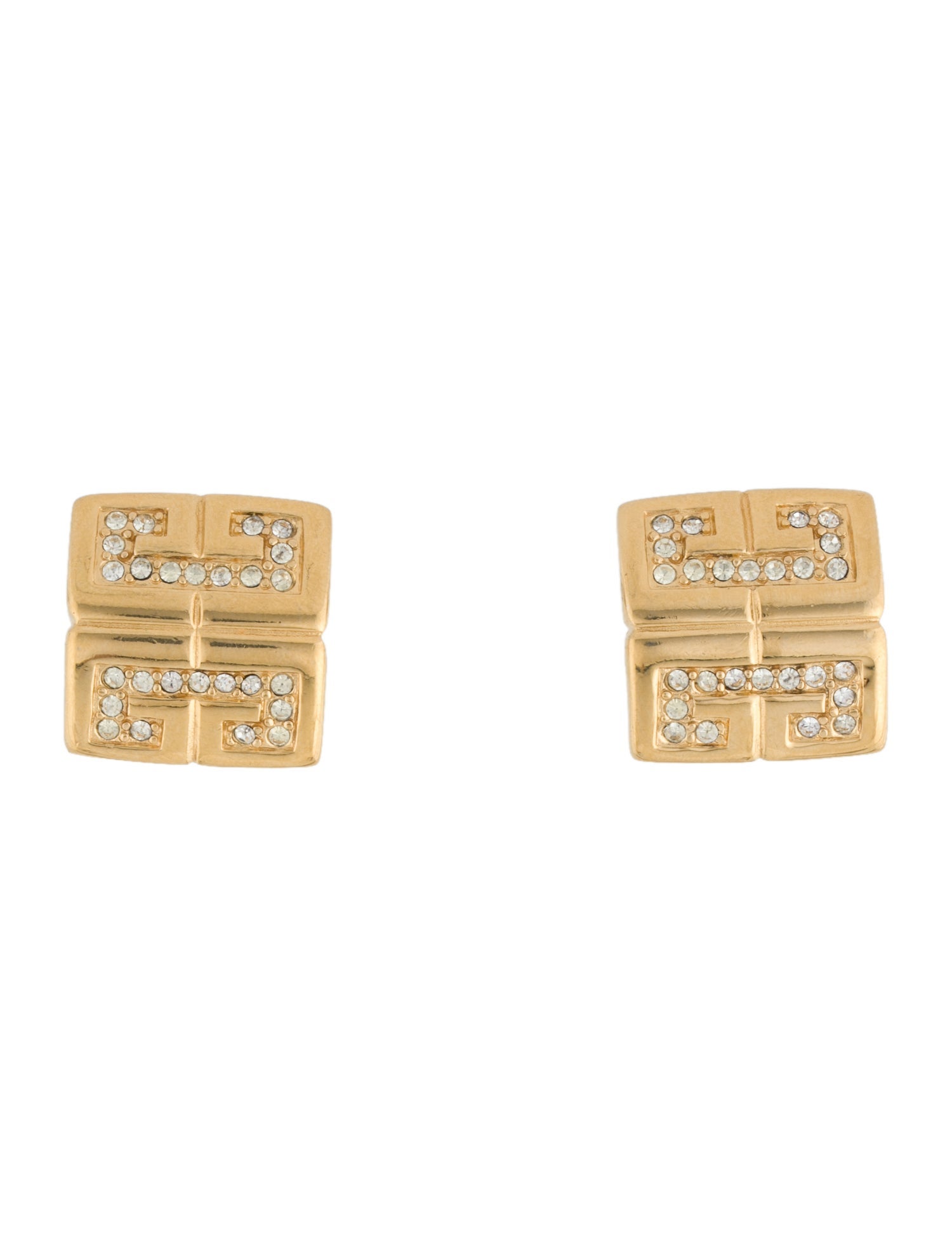 Givenchy Vintage Crystal Logo Clip-On Earrings