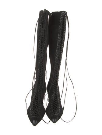 Givenchy Nylon Leather Trim Embellishment Lace-Up Boots